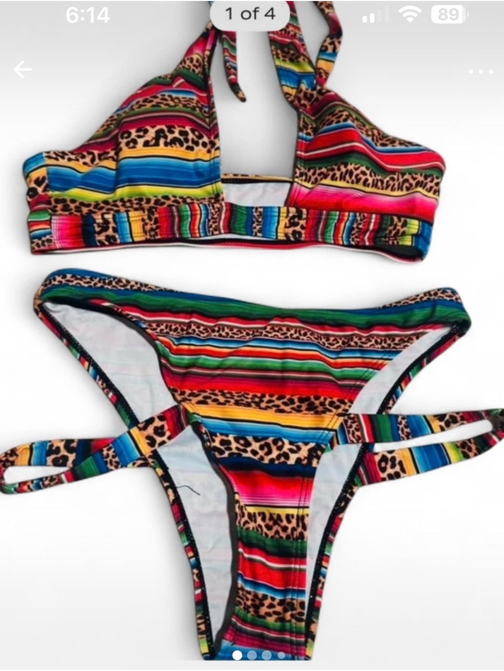 Women’s Multicolor Serape Striped & Leopard Print Bikini - Sz S